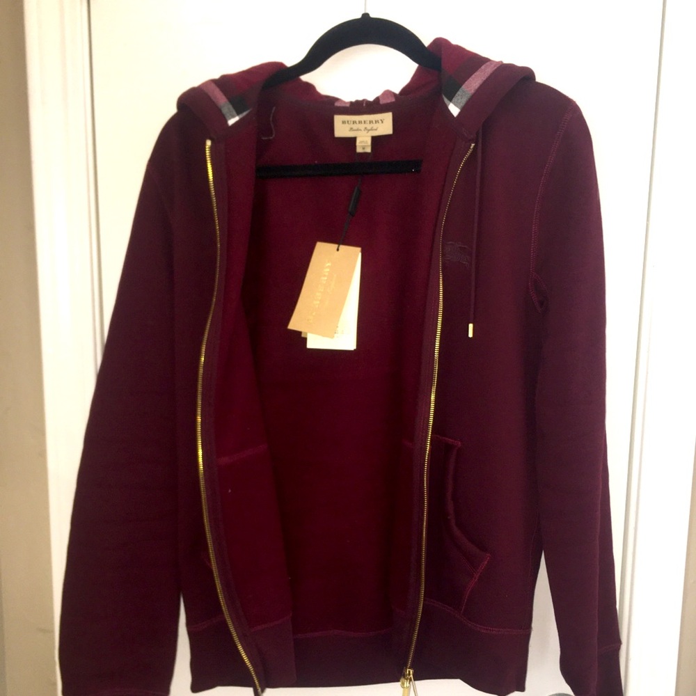 Burgundy Burberry Zip up Hoodie
